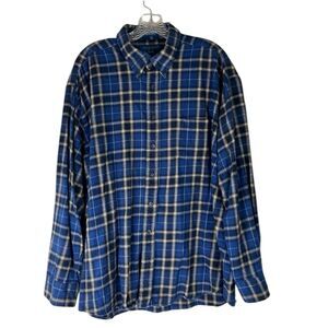 Towncraft Flannel Men’s XL Blue Plaid 100% Cotton Long Sleeve Button Down Shirt